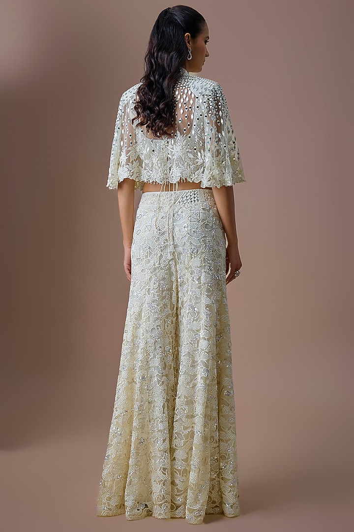 Ivory Tulle Embroidered Bridal Sharara Set by ASAGA at Pernia's Pop Up Shop