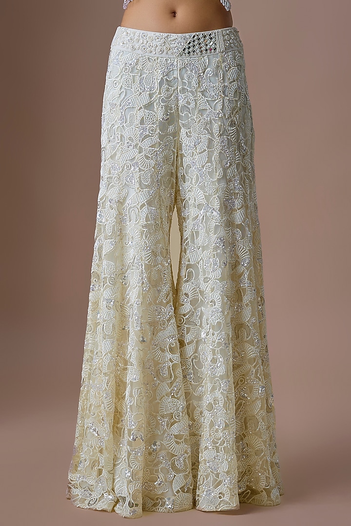 Ivory Tulle Embroidered Bridal Sharara Set by ASAGA at Pernia's Pop Up Shop
