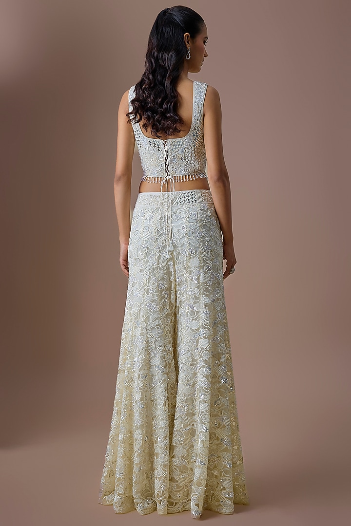 Ivory Tulle Embroidered Bridal Sharara Set by ASAGA at Pernia's Pop Up Shop
