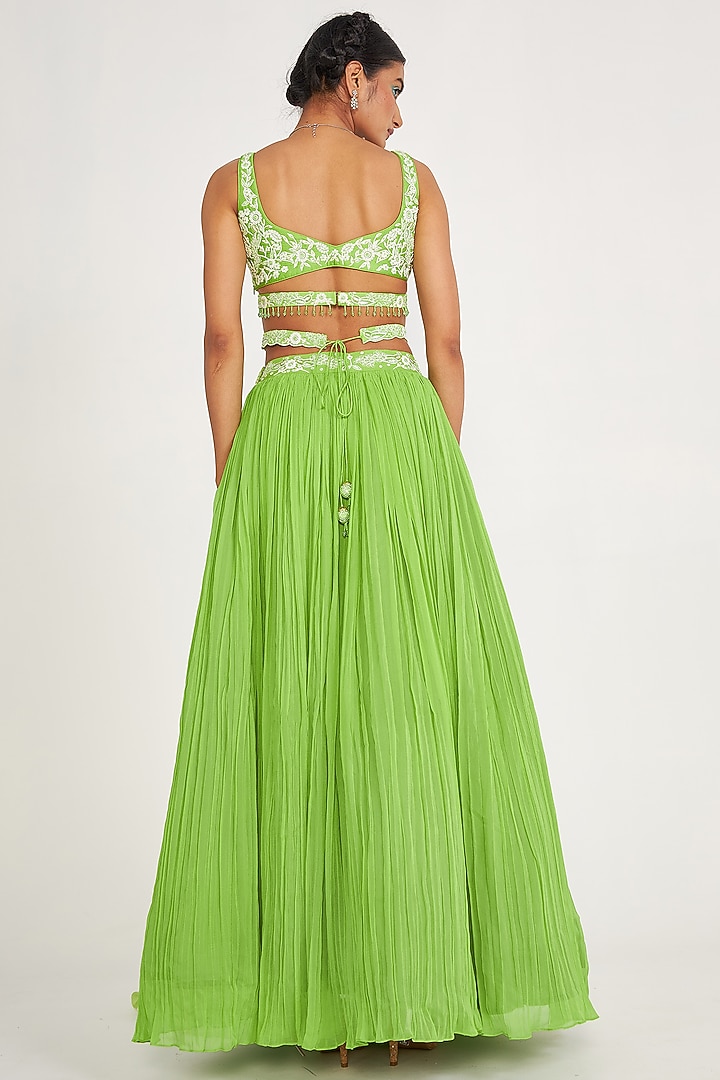 Parrot Green Georgette Wedding Lehenga Set by ASAGA at Pernia's Pop Up Shop