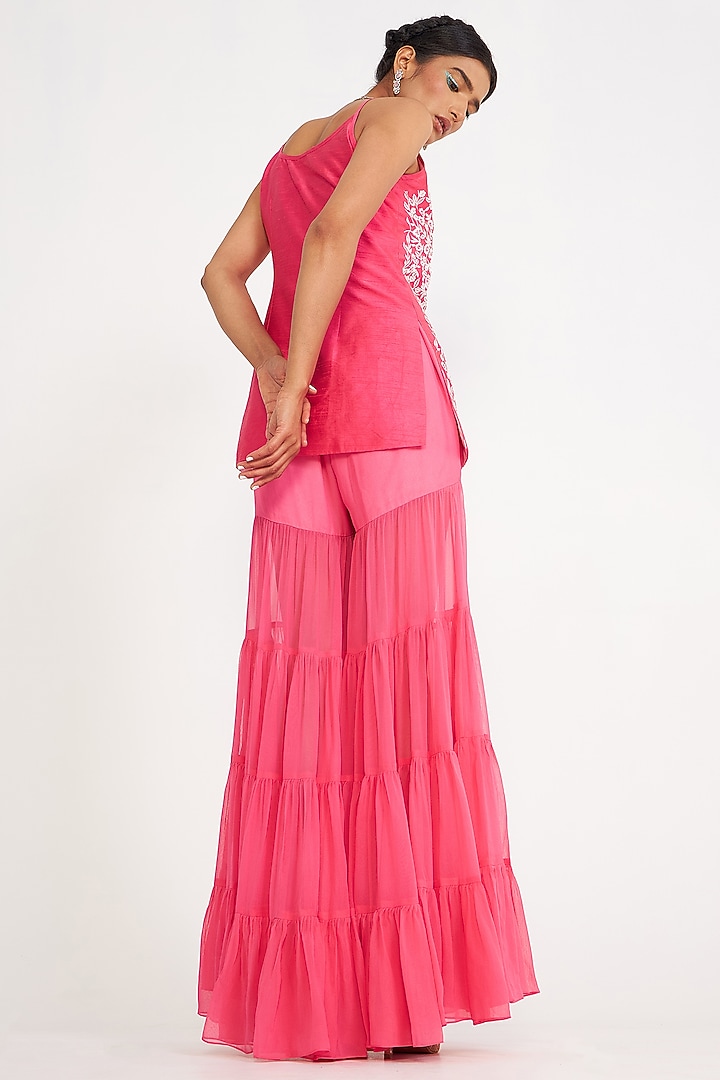 Candy Pink Georgette Wedding Sharara Set by ASAGA at Pernia's Pop Up Shop