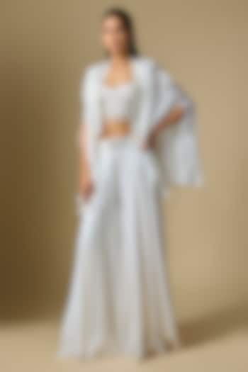 Ivory Satin Tulle Wedding Sharara Set by ASAGA at Pernia's Pop Up Shop