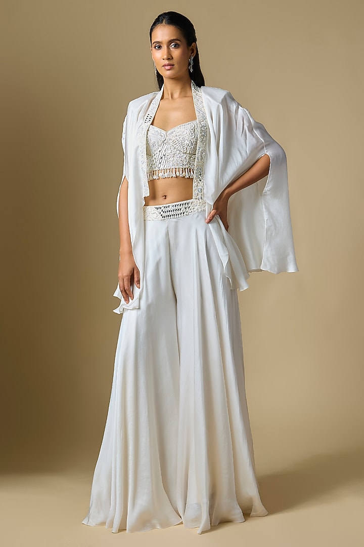Ivory Satin Tulle Wedding Sharara Set by ASAGA at Pernia's Pop Up Shop