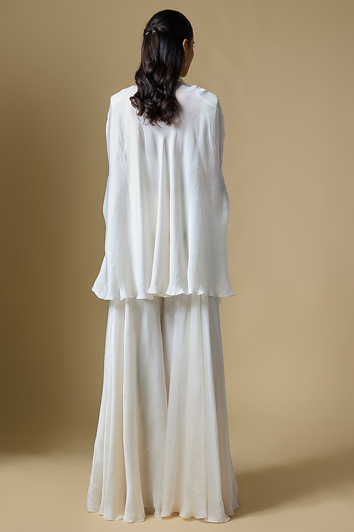 Ivory Satin Tulle Wedding Sharara Set by ASAGA at Pernia's Pop Up Shop