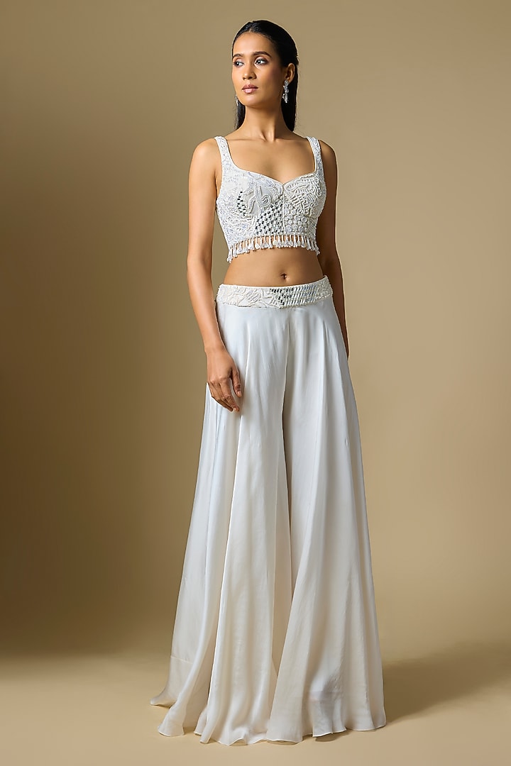 Ivory Satin Tulle Wedding Sharara Set by ASAGA at Pernia's Pop Up Shop