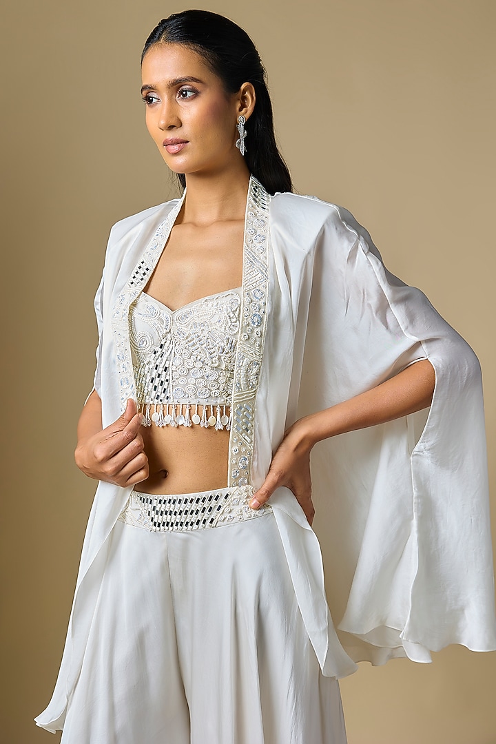 Ivory Satin Tulle Wedding Sharara Set by ASAGA at Pernia's Pop Up Shop