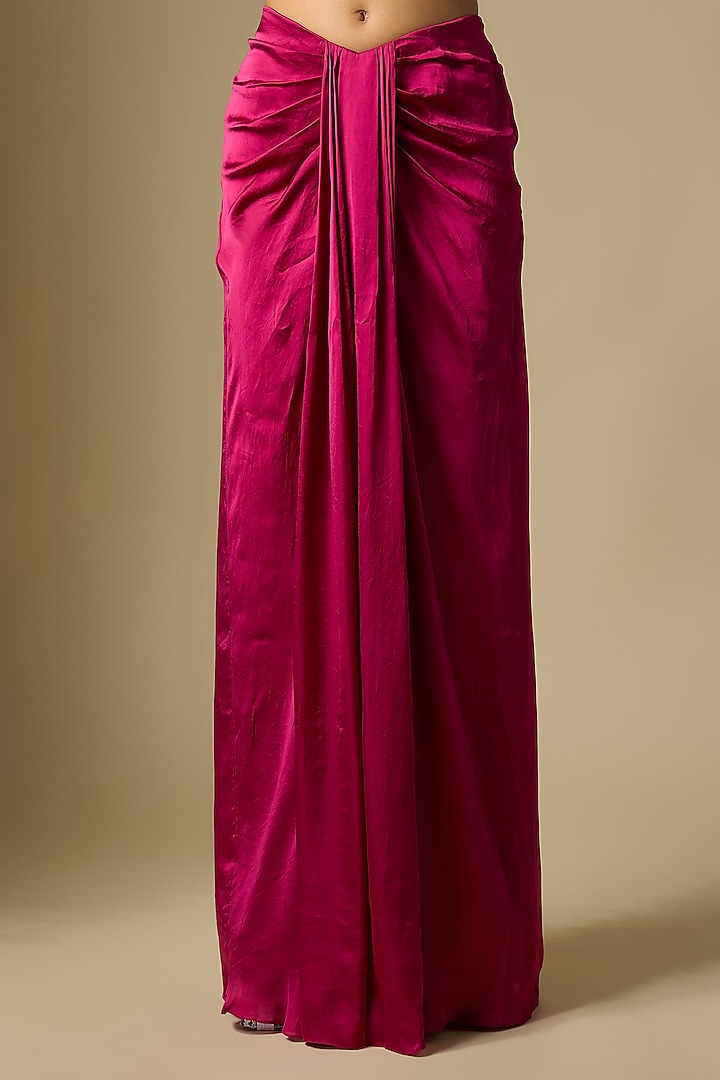 Magenta Satin Tulle Draped Skirt Set by ASAGA at Pernia's Pop Up Shop