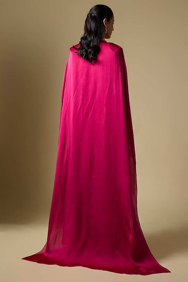Magenta Satin Tulle Draped Skirt Set by ASAGA at Pernia's Pop Up Shop