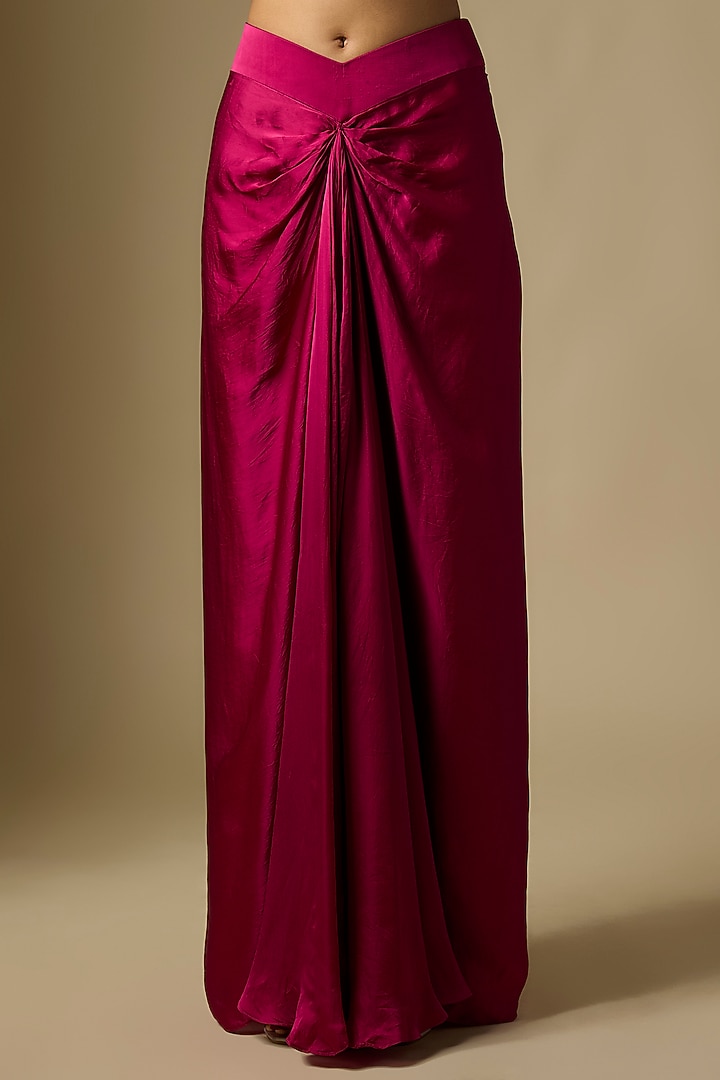 Magenta Satin Tulle Draped Skirt Set by ASAGA at Pernia's Pop Up Shop