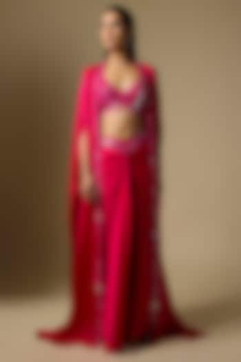 Fuchsia Satin Tulle Draped Skirt Set by ASAGA at Pernia's Pop Up Shop