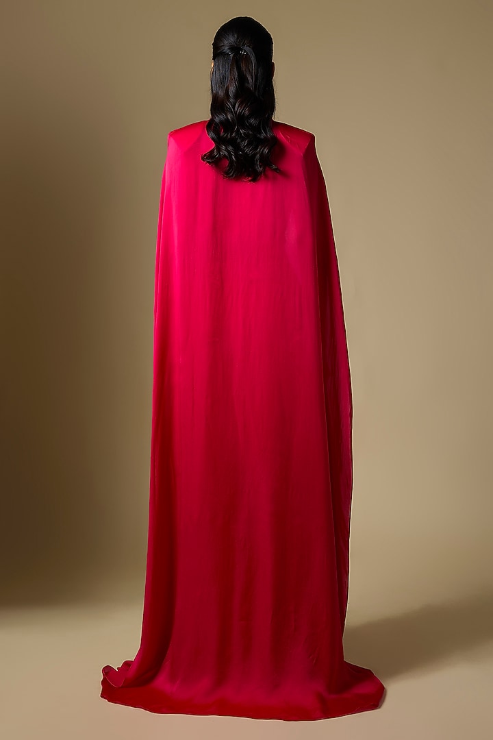 Fuchsia Satin Tulle Draped Skirt Set by ASAGA at Pernia's Pop Up Shop