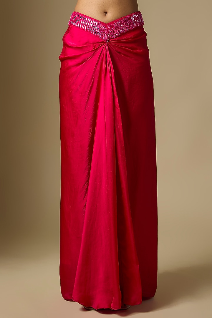 Fuchsia Satin Tulle Draped Skirt Set by ASAGA at Pernia's Pop Up Shop