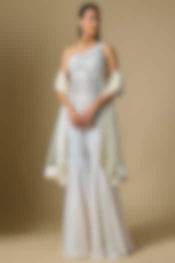 Ivory Satin Tulle Bridal Sharara Set by ASAGA at Pernia's Pop Up Shop