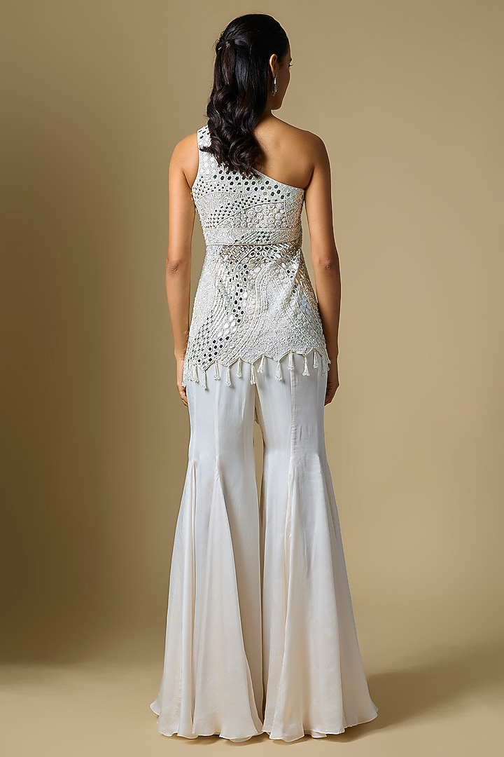 Ivory Satin Tulle Bridal Sharara Set by ASAGA at Pernia's Pop Up Shop