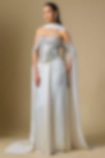 Ivory Satin Tulle Draped Skirt Set by ASAGA at Pernia's Pop Up Shop