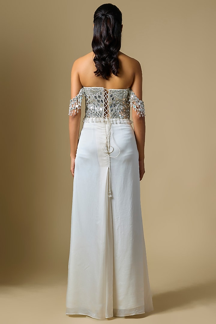 Ivory Satin Tulle Draped Skirt Set by ASAGA at Pernia's Pop Up Shop