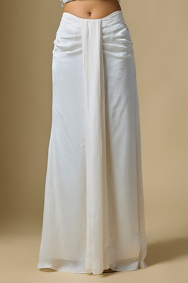Ivory Satin Tulle Draped Skirt Set by ASAGA at Pernia's Pop Up Shop