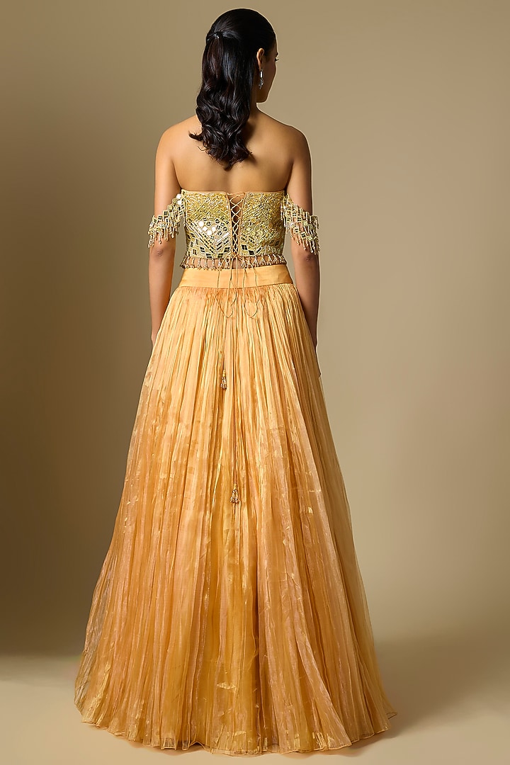 Peach Tissue Mirror Embroidered Wedding Lehenga Set by ASAGA at Pernia's Pop Up Shop
