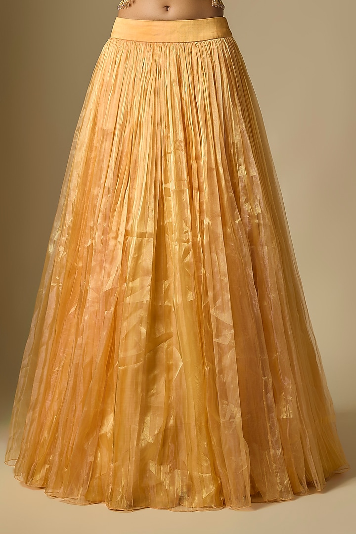 Peach Tissue Mirror Embroidered Wedding Lehenga Set by ASAGA at Pernia's Pop Up Shop