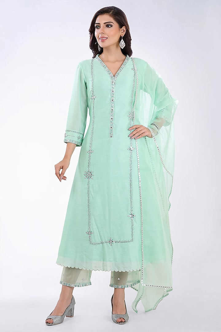 Mint Embroidered Kurta Set by ASAGA at Pernia's Pop Up Shop
