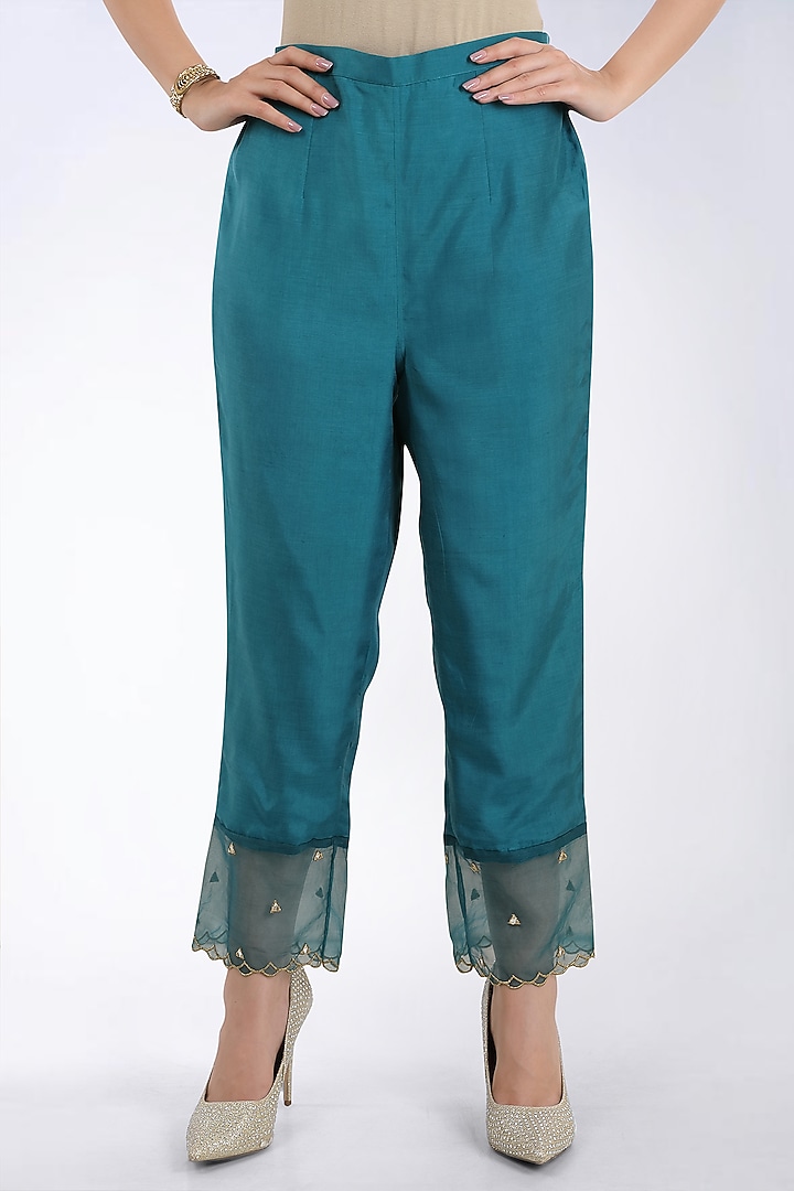 Teal Blue Embroidered Kurta Set by ASAGA at Pernia's Pop Up Shop