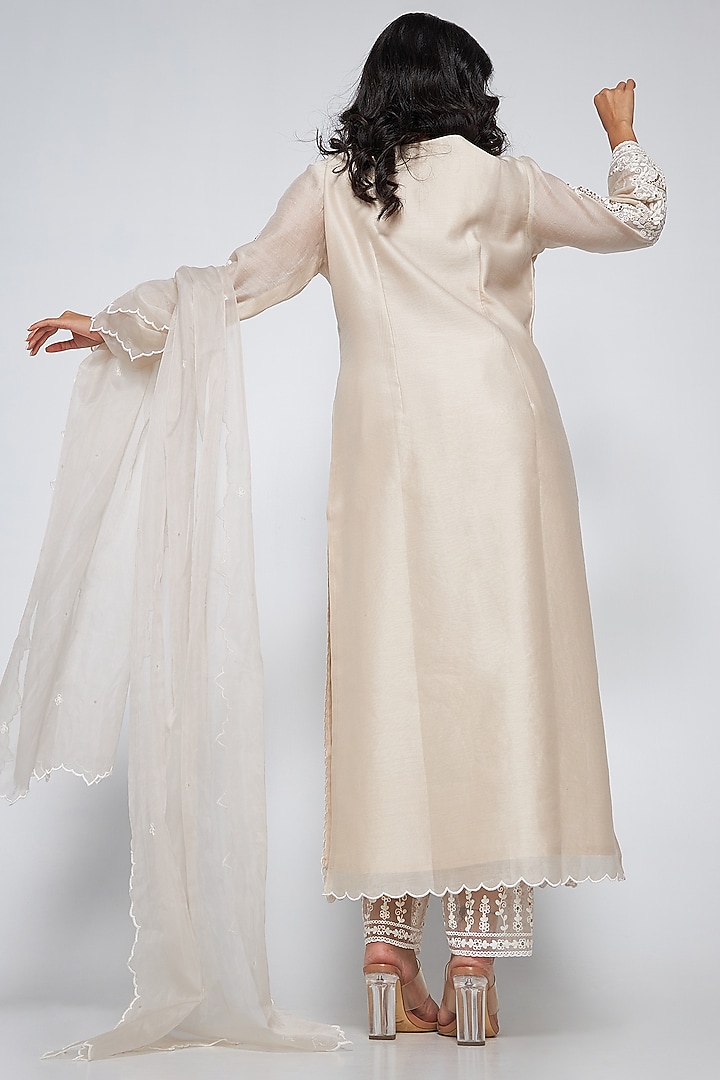 Silver Chanderi Embroidered Kurta Set by ASAGA at Pernia's Pop Up Shop