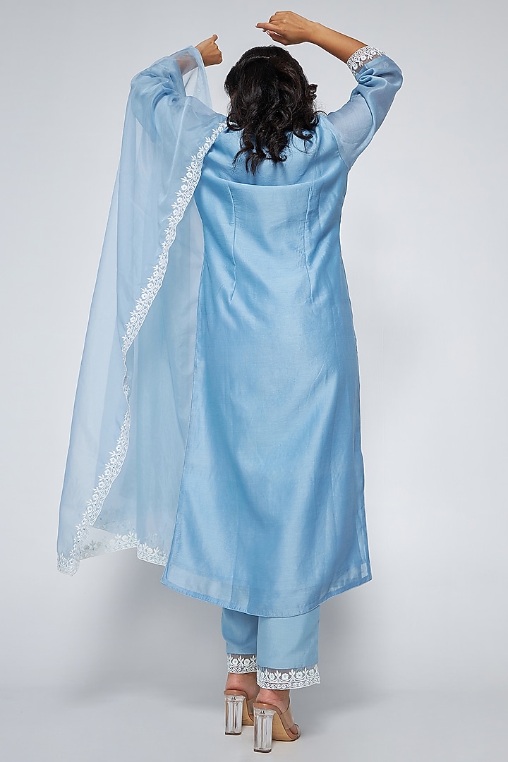 Baby Blue Chanderi Embroidered Kurta Set by ASAGA at Pernia's Pop Up Shop
