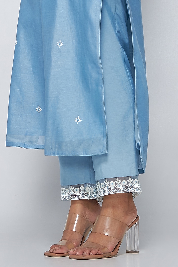 Baby Blue Chanderi Embroidered Kurta Set by ASAGA at Pernia's Pop Up Shop
