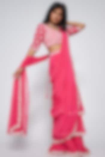 Candy Pink Georgette Pre-Draped Saree Set by ASAGA