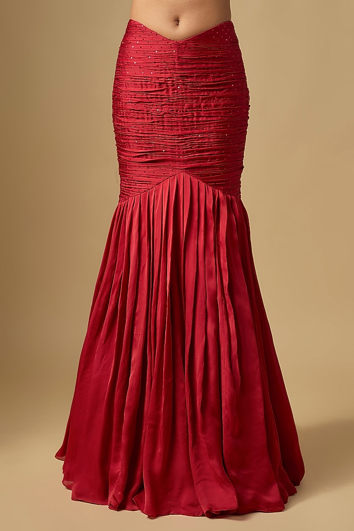 Red Satin Tulle Skirt Set by ASAGA at Pernia's Pop Up Shop