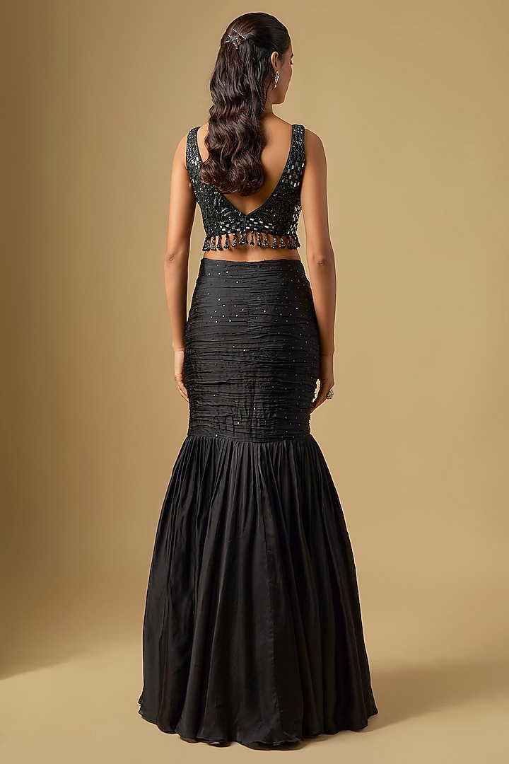 Black Satin Tulle Skirt Set by ASAGA at Pernia's Pop Up Shop