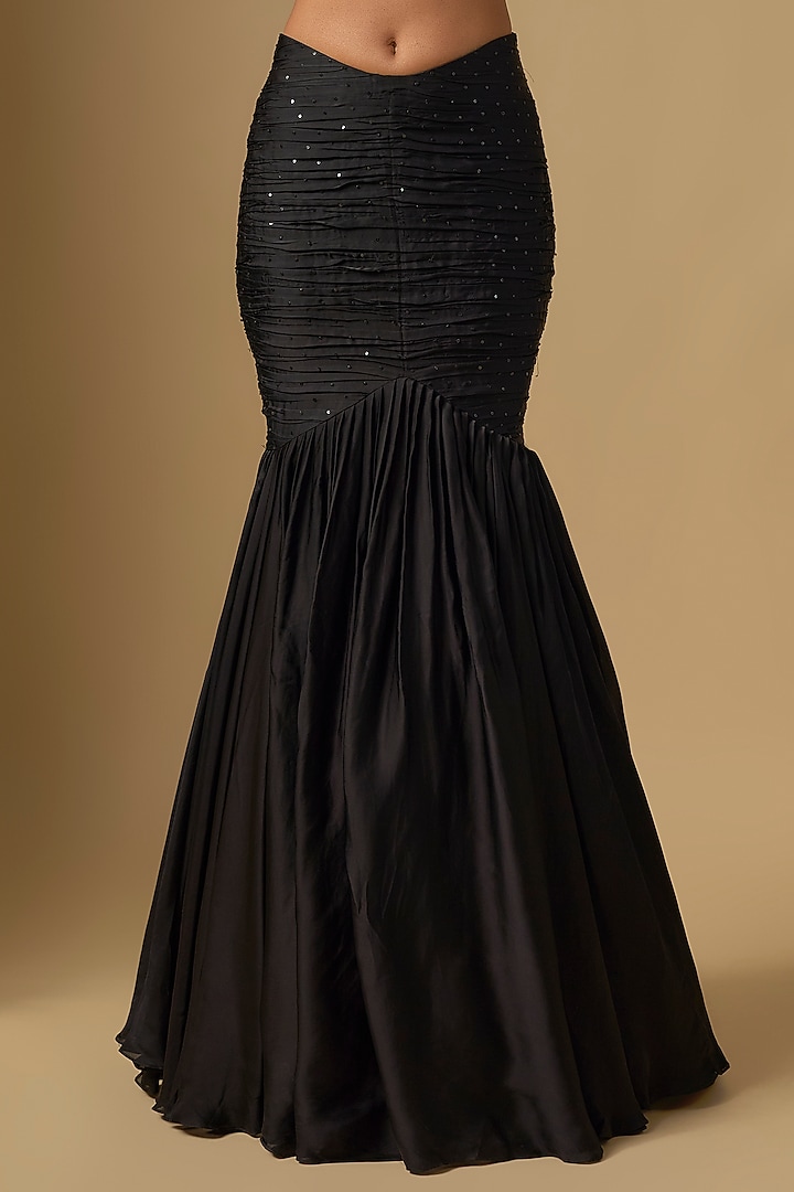 Black Satin Tulle Skirt Set by ASAGA at Pernia's Pop Up Shop