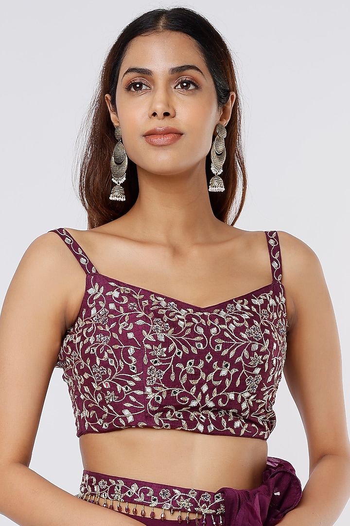 Purple Organza & Chiffon Pre-Draped Wedding Saree Set by ASAGA at Pernia's Pop Up Shop