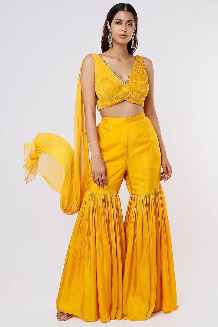 Mustard Silk Sharara Set by ASAGA at Pernia's Pop Up Shop