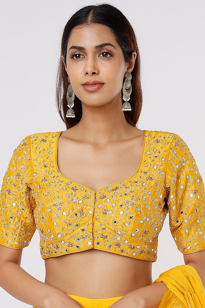 Mustard Embroidered Wedding Saree Set by ASAGA at Pernia's Pop Up Shop