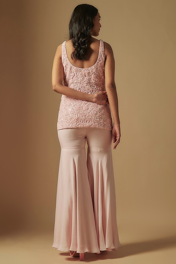 Blush Pink Satin Organza Wedding Sharara Set by ASAGA at Pernia's Pop Up Shop