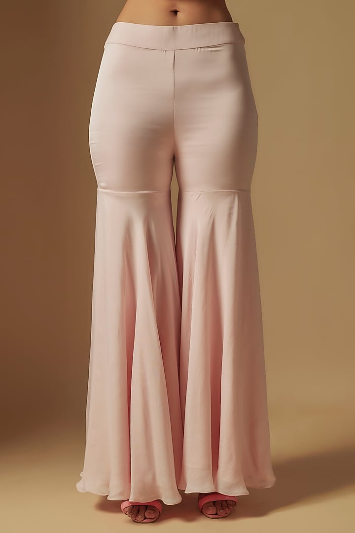 Blush Pink Satin Organza Wedding Sharara Set by ASAGA at Pernia's Pop Up Shop