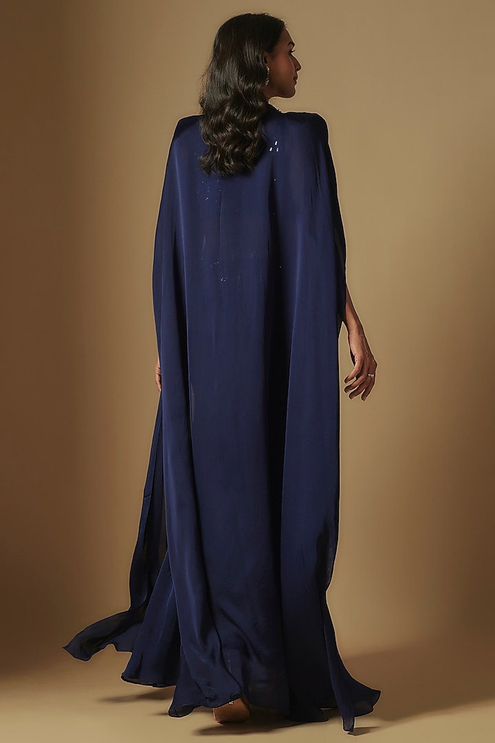 Navy Blue Satin Organza Wedding Sharara Set by ASAGA at Pernia's Pop Up Shop