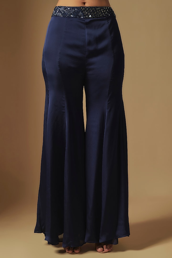 Navy Blue Satin Organza Wedding Sharara Set by ASAGA at Pernia's Pop Up Shop