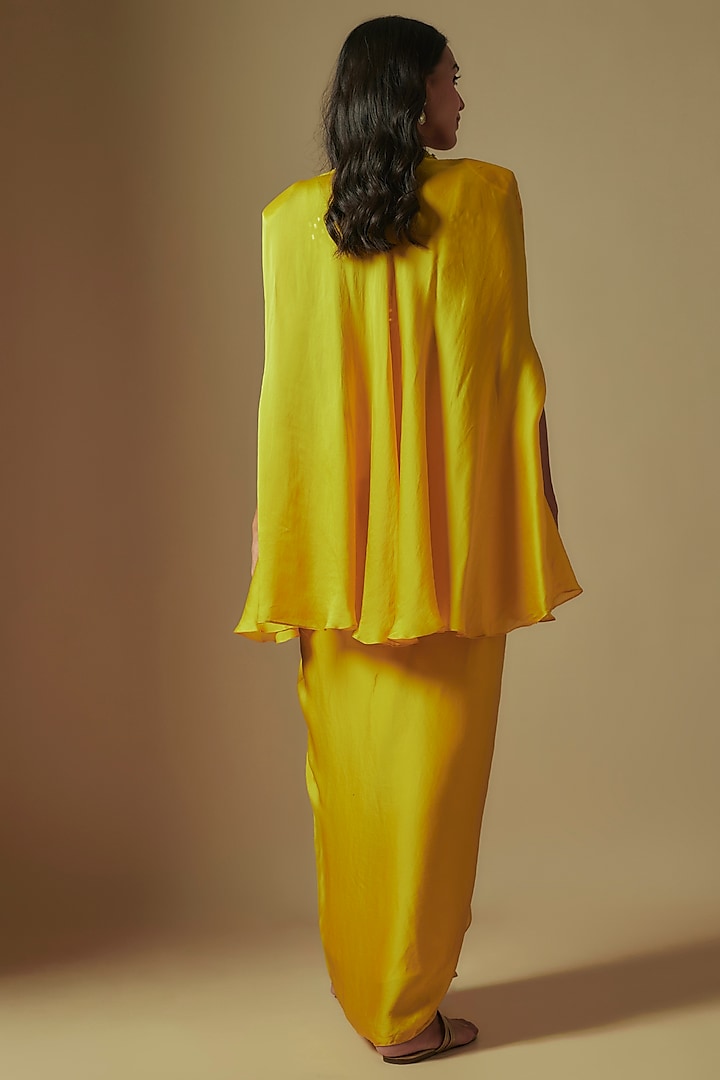 Yellow Satin Organza Draped Skirt Set by ASAGA at Pernia's Pop Up Shop