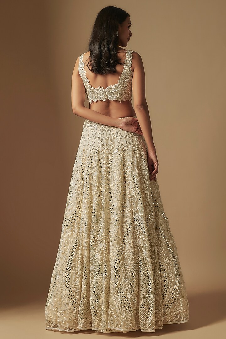 Ivory Satin Organza Hand Embroidered Lehenga Set by ASAGA at Pernia's Pop Up Shop