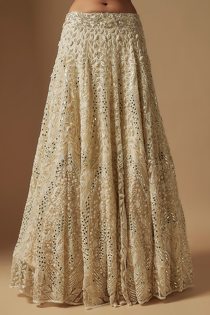 Ivory Satin Organza Hand Embroidered Lehenga Set by ASAGA at Pernia's Pop Up Shop