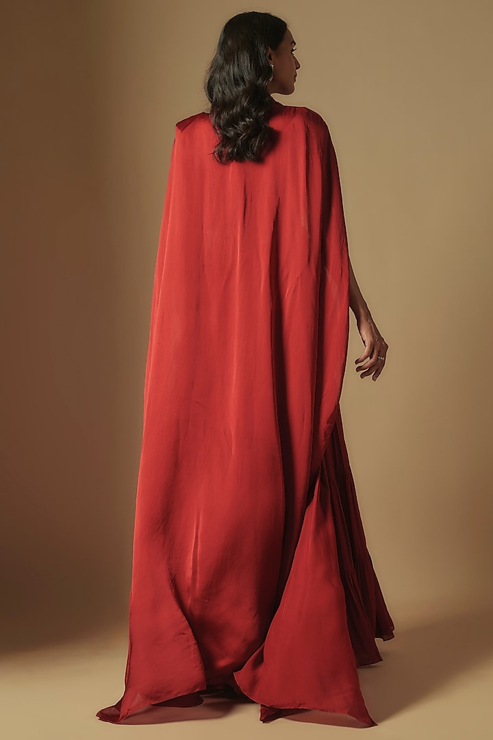 Red Satin Organza Wedding Sharara Set by ASAGA at Pernia's Pop Up Shop