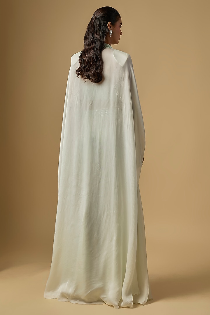 Mint Satin Tulle Hand & Machine Embroidered Cape Set by ASAGA at Pernia's Pop Up Shop