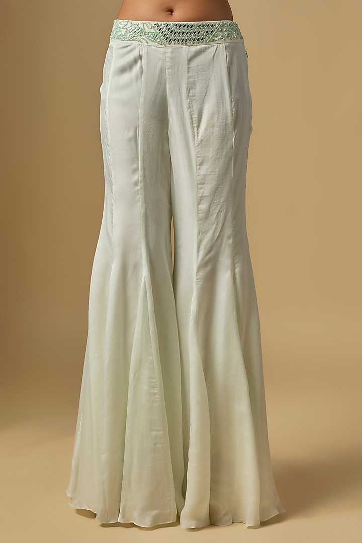 Mint Satin Tulle Hand & Machine Embroidered Cape Set by ASAGA at Pernia's Pop Up Shop
