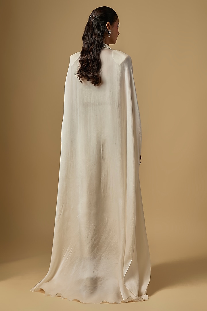 Ivory Satin Tulle Hand & Machine Embroidered Cape Set by ASAGA at Pernia's Pop Up Shop