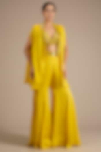 Yellow Satin Tulle Wedding Sharara Set by ASAGA at Pernia's Pop Up Shop