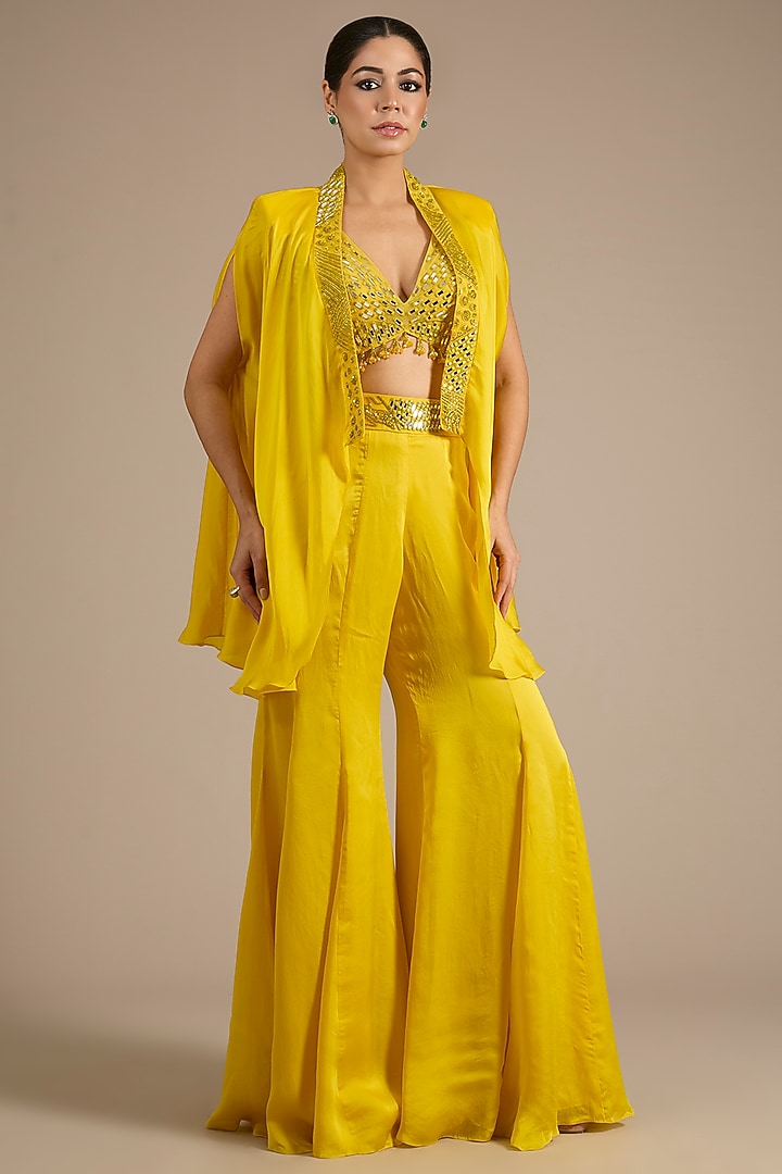 Yellow Satin Tulle Wedding Sharara Set by ASAGA at Pernia's Pop Up Shop