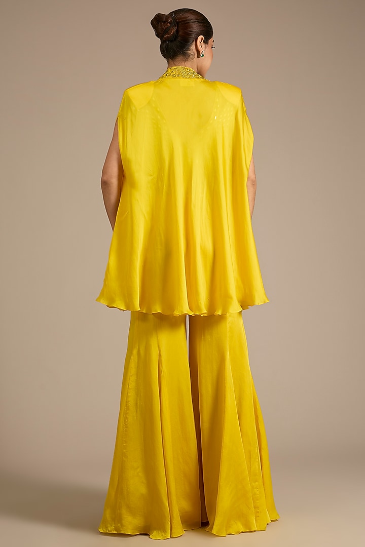 Yellow Satin Tulle Wedding Sharara Set by ASAGA at Pernia's Pop Up Shop