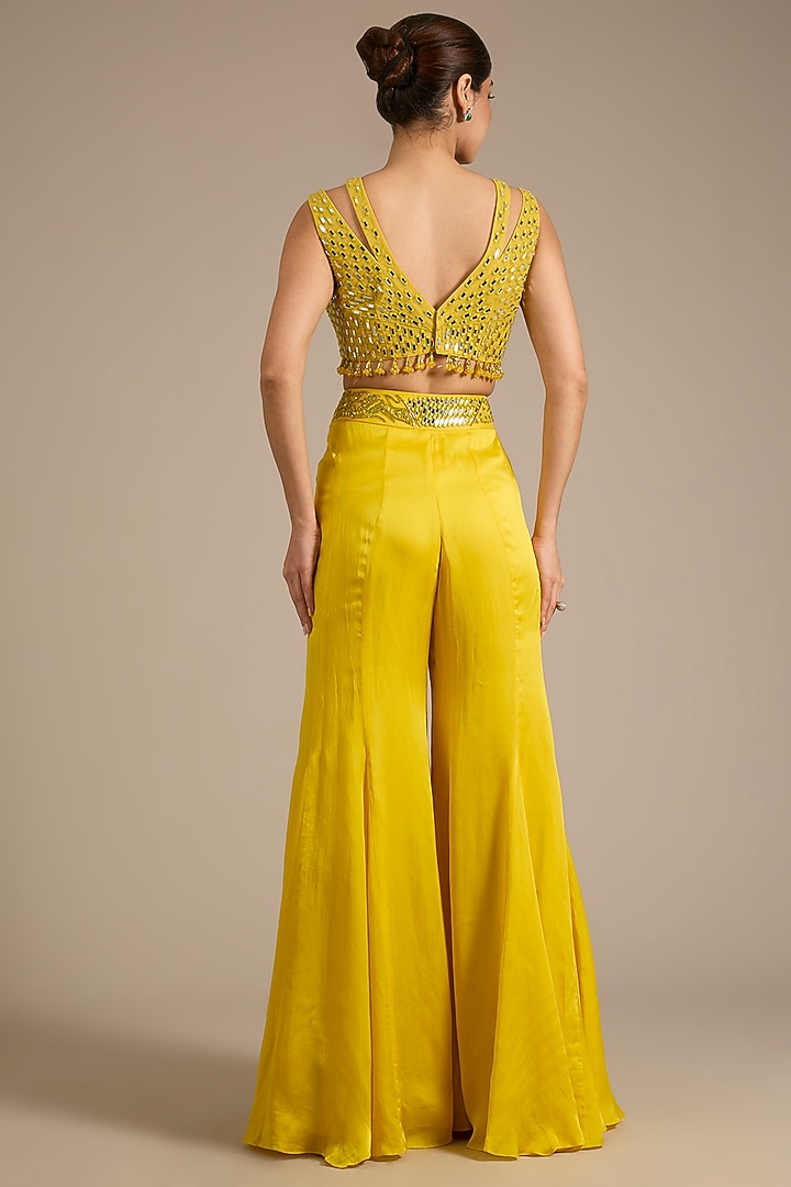 Yellow Satin Tulle Wedding Sharara Set by ASAGA at Pernia's Pop Up Shop
